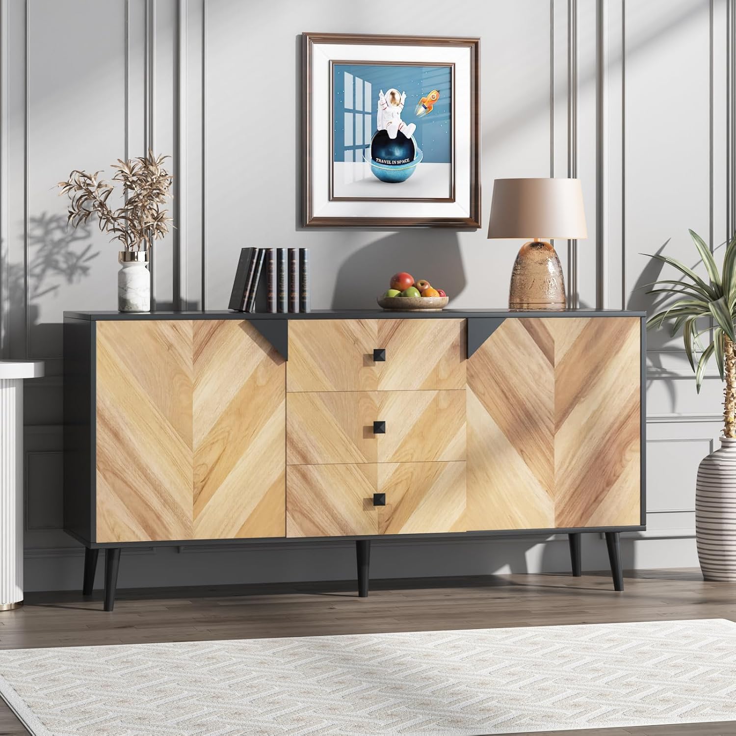 GAOMON Large Storage Cabinet with Shelves & Doors, Sideboard Buffet Cabinet with Drawer, Entryway Cabinets, Accent Cabinets for Living Room, Dining Room, Entryway