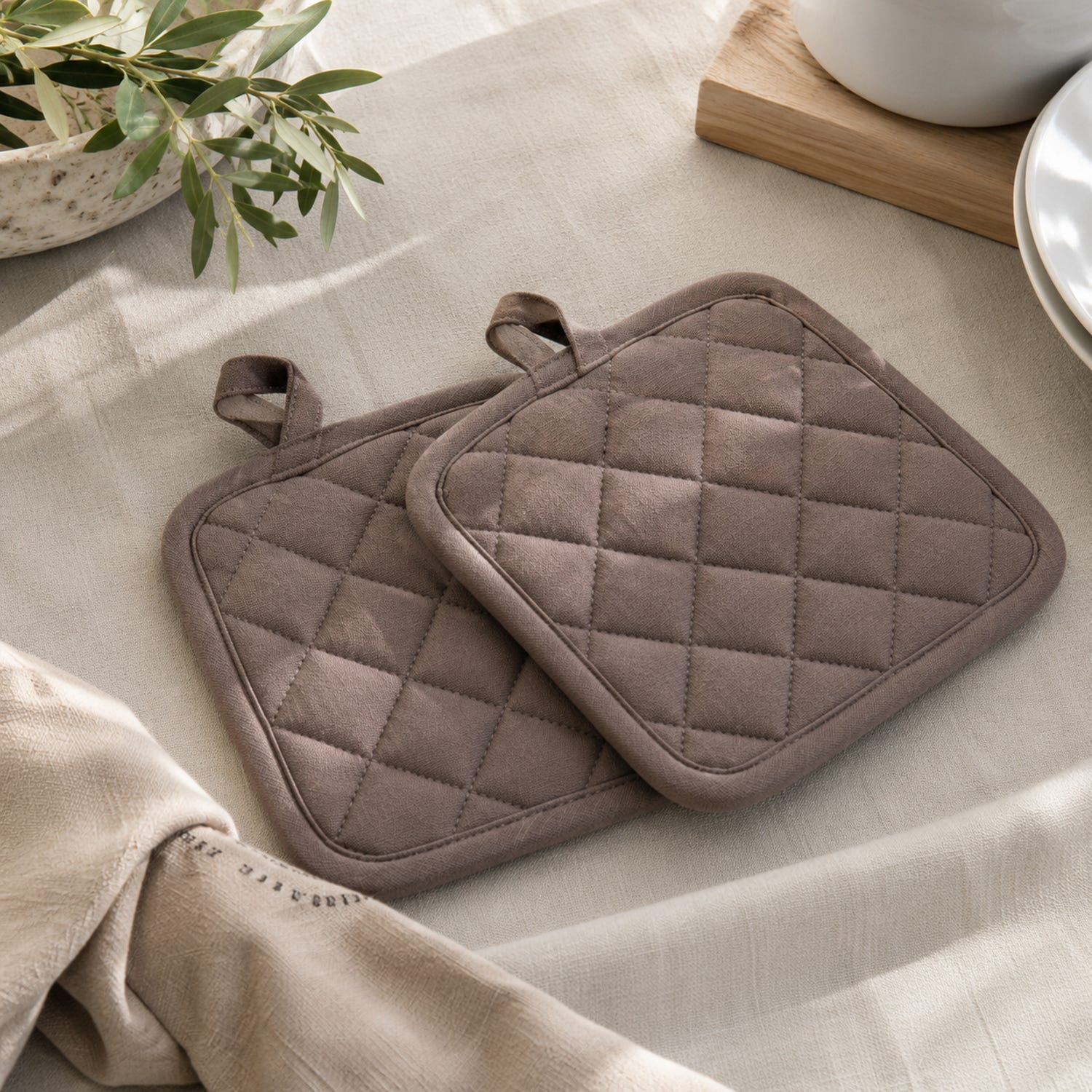 Set 2 presine 18x18 cm tortora in cotone Slub