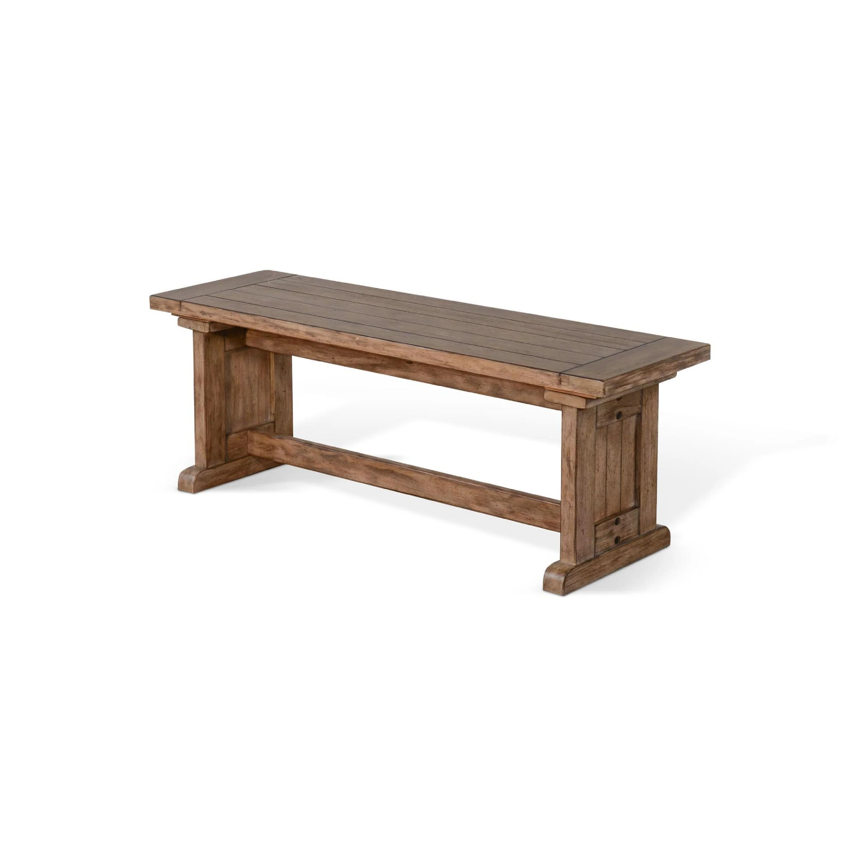 Yael Side Dining Bench, Plank Seat, Light Brown Mahogany Wood 48 Inch