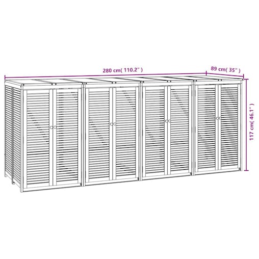 NNEVL Quadruple Garbage Bin Shed 280x89x117 cm Solid Wood Acacia
