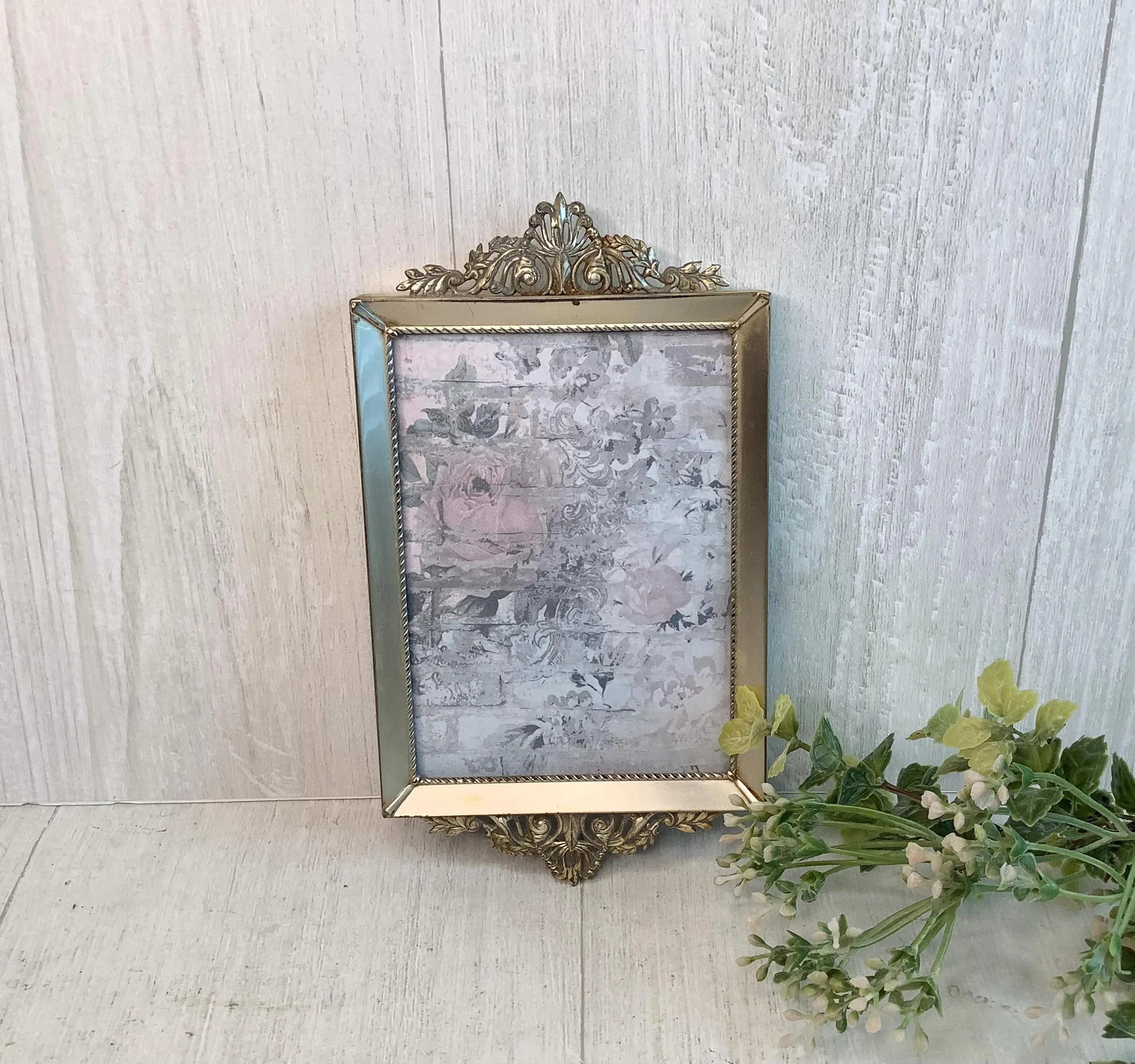 Vintage Ornate Metal Photo Frame/ Silver Tone Metal Wall Frame with Scrolling Design/ 3.5x5/ Small Vanity Tray/ Victorian/ Hollywood Regency
