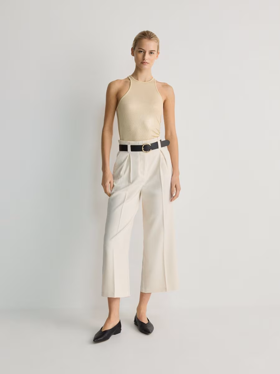 Viscose Blend Culotte Trousers With Belt