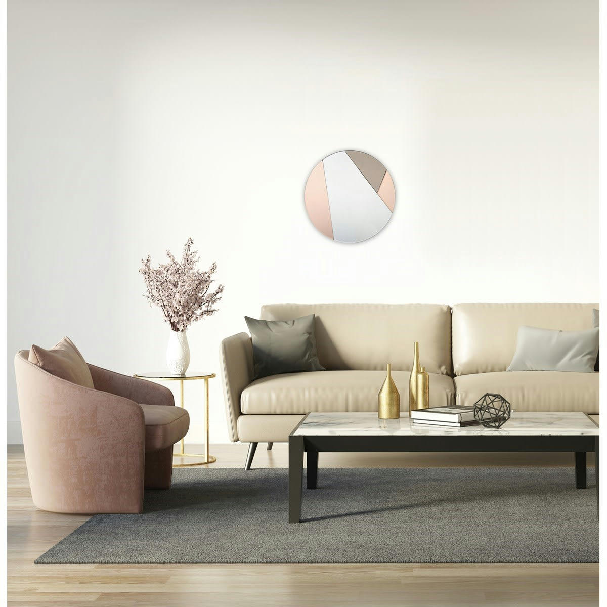 FUMÉ - Miroir rond rose et verre fumé D50