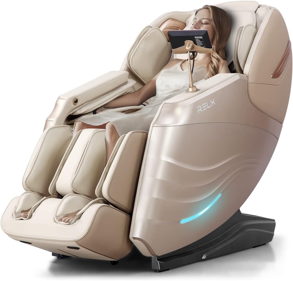 RELX Massage Chair Full Body, 15 Modes Zero Gravity SL-Track Shiatsu Massage Chair Built-in Heat System, Airbag Massage with Body Scan, Deep Yoga Stretch, Calfrest Extension and AI Control(Cream)