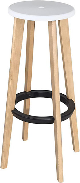 Lot de 2 tabourets de cuisine bar scandinaves ronds hauteur 76cm bois clair kibi (blanc)