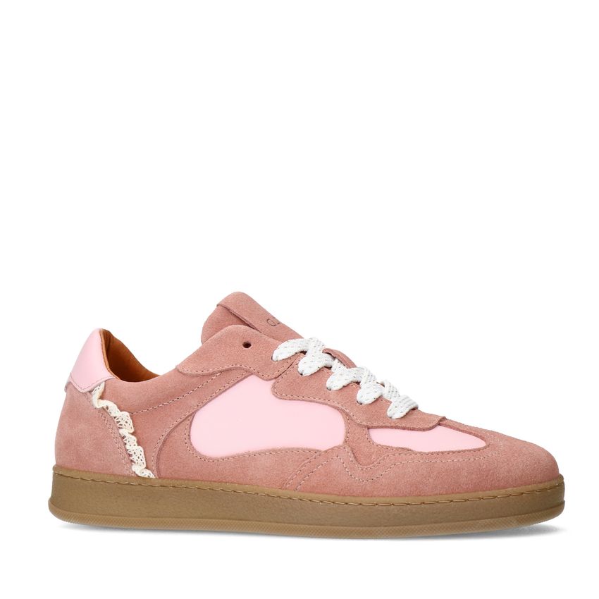 Manfield Roze suède sneakers sneakers met kant