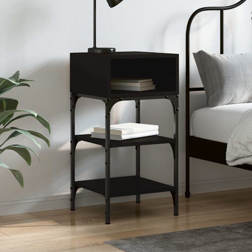 NNEVL Bedside Table Black 35x34.5x70 cm Engineered Wood