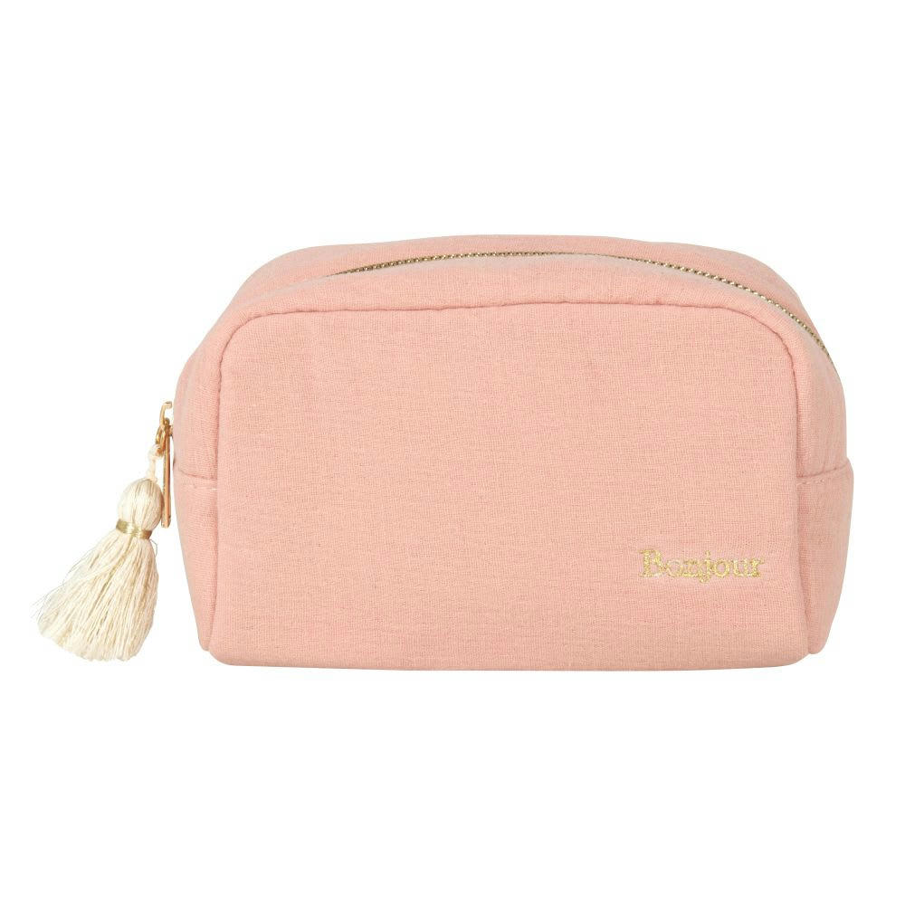 ESSENTIELLE - Trousse en gaze de coton rose et pompon 18x12