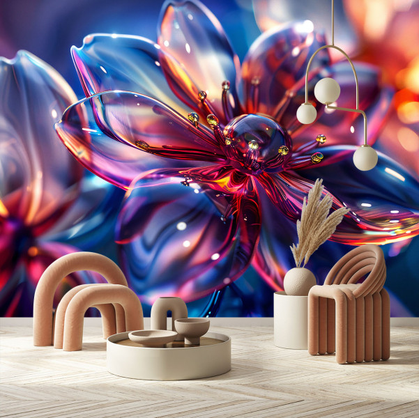 Feeby Fototapeta, Błyszczące szklane kwiaty 3D 150x105