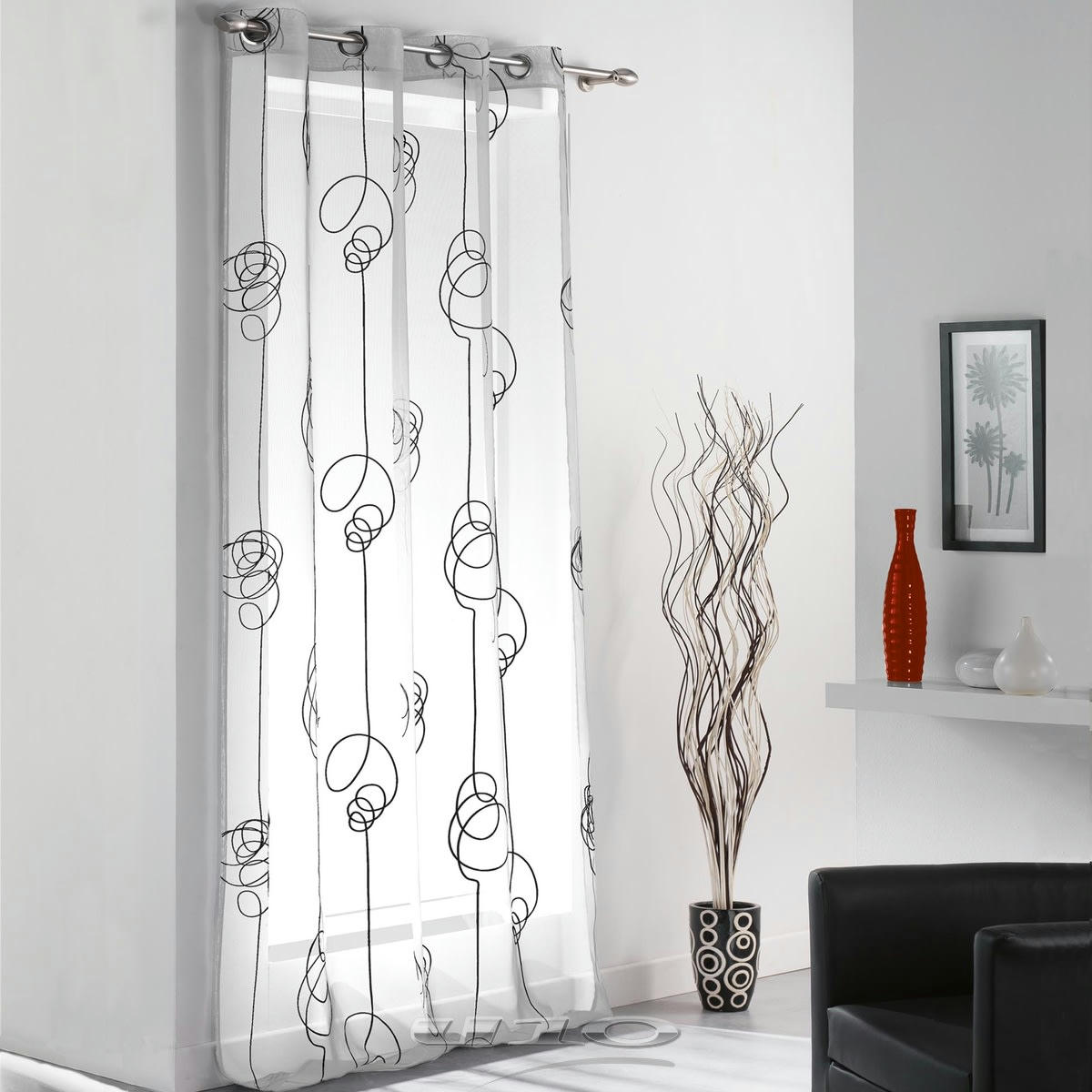 LOOPING - Panneau en voilage imprimé voile blanc/noir 240x140cm