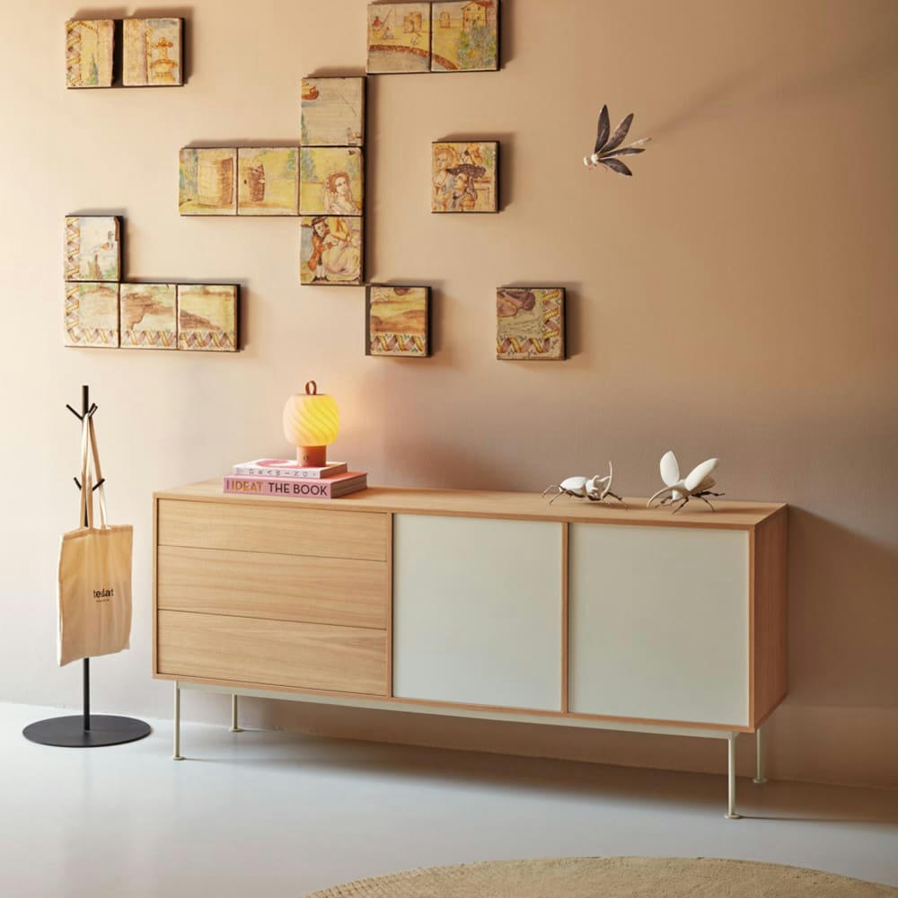 YOKO - Buffet 2 portes 3 tiroirs en bois L180cm blanc