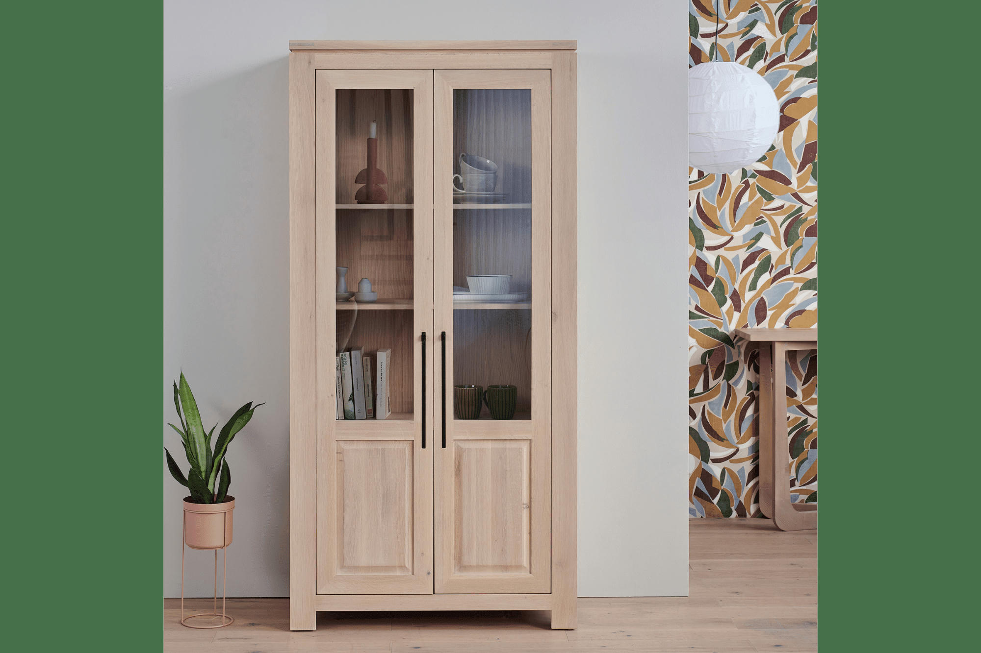 BOSTON - Vitrine moderne en chêne blanchi