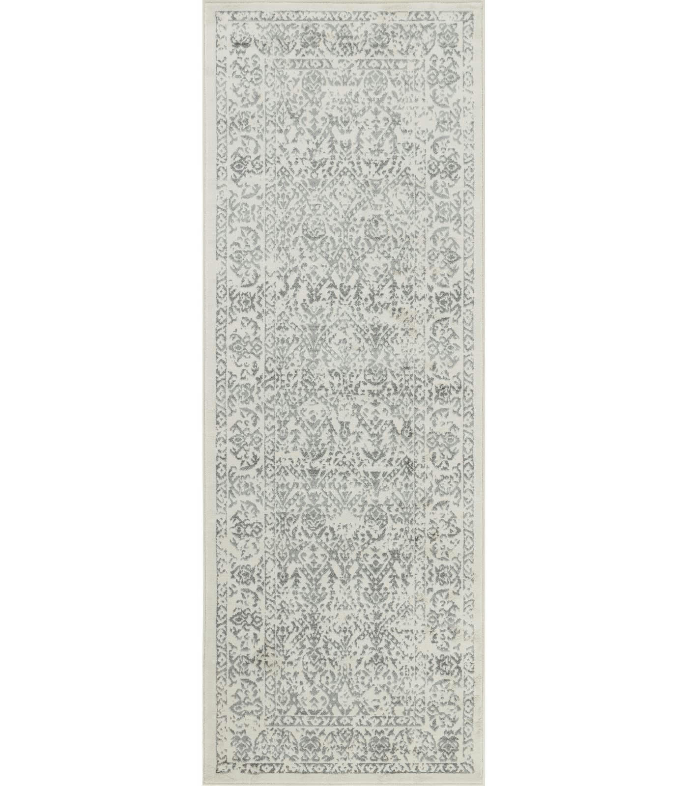 MARGAUX - Tapis de Couloir Vintage Oriental Blanc/Gris 80x220