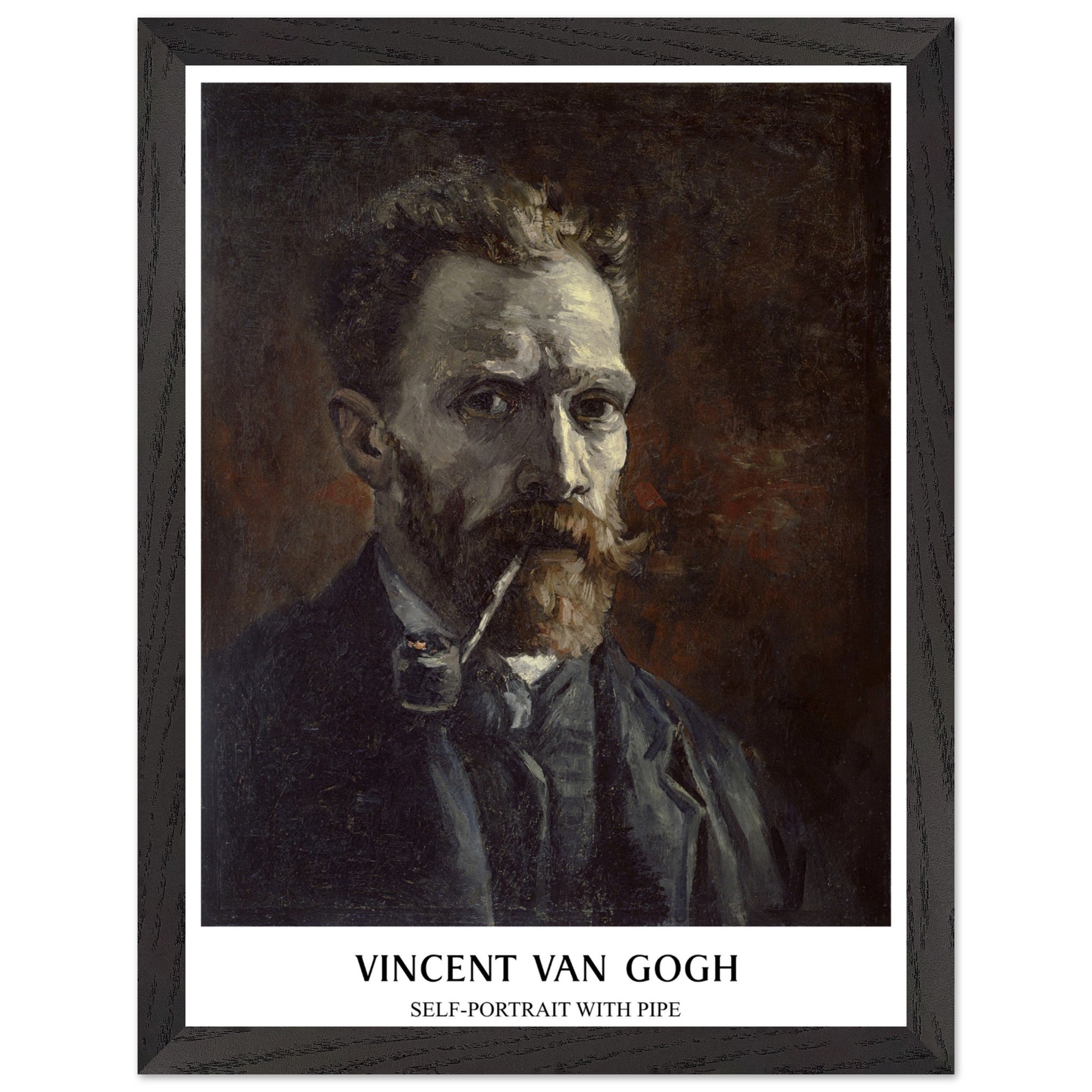Artfulprints Poster met Lijst Vincent van Gogh - Self-portrait with pipe  - 30x40 cm - Bruin