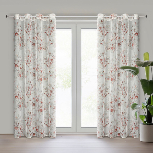 Zasłona na przelotkach w kwiaty błyszczący nadruk AVA 140X250 biała