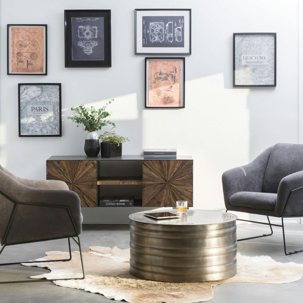 - Table basse en métal gris 75 cm