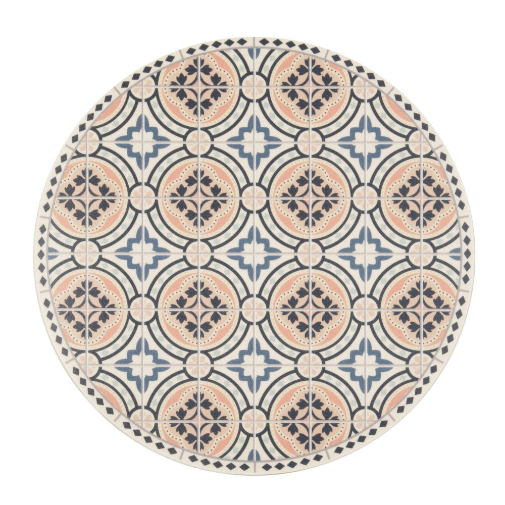 CATERINA - Set de table rond en vinyle motifs carreaux de ciment verts et écrus D38