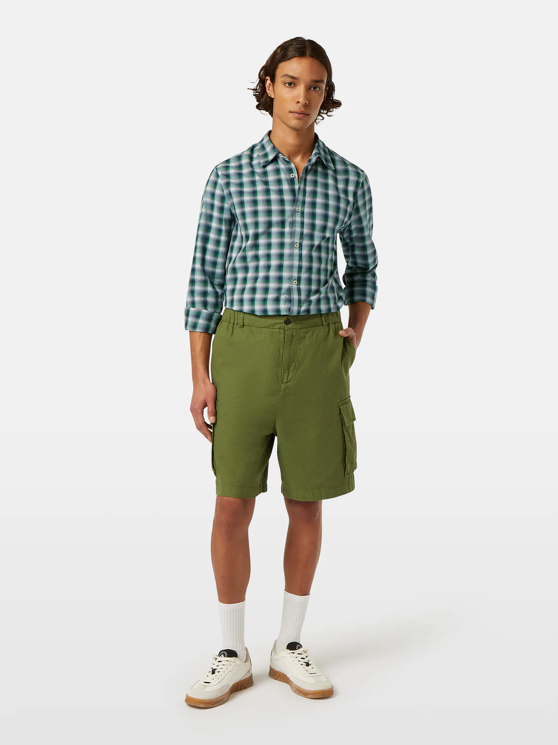 Relaxed Fit Cotton-Linen Cargo Short