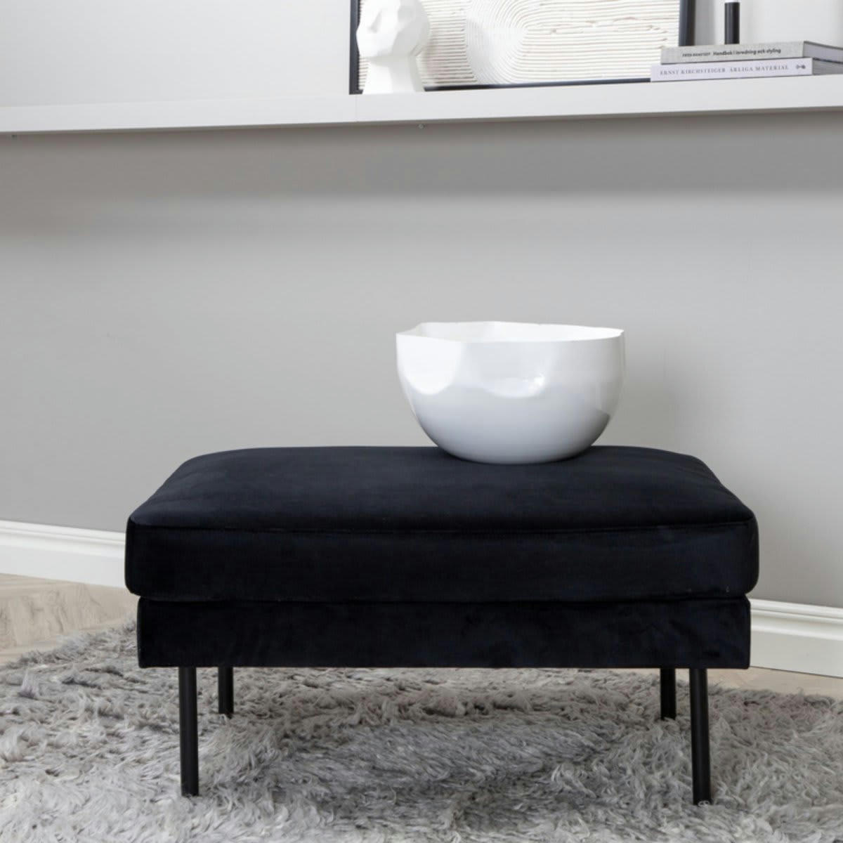 MIGUEL - Pouf rectangulaire 85x64cm en tissu noir
