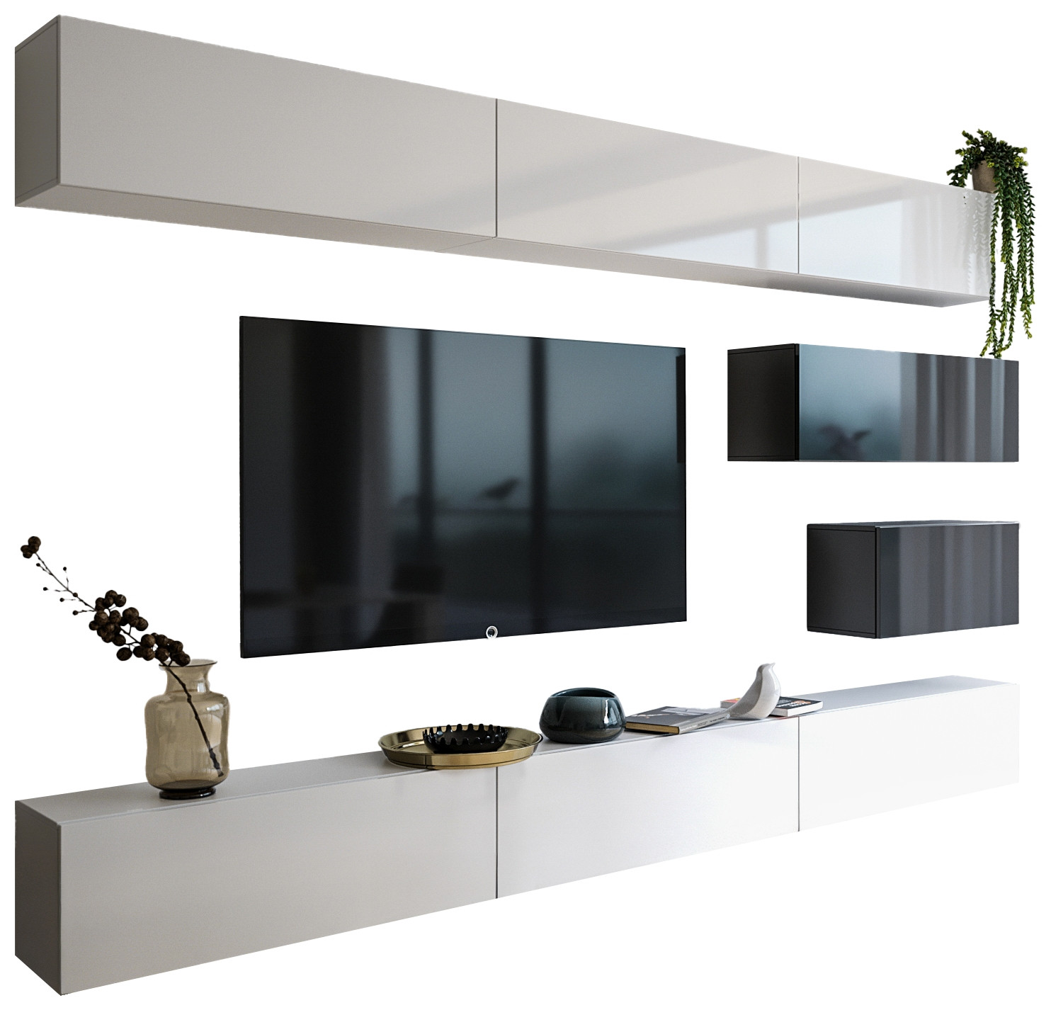 Biała meblościanka do salonu PREMIUM 315 cm