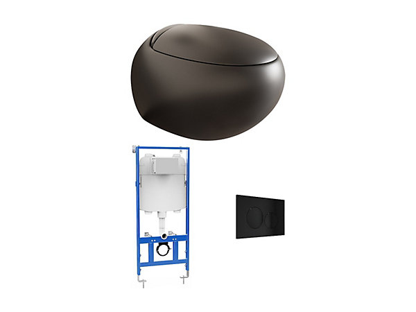 Pack WC suspendu en céramique noir mat avec bâti-support et plaque de déclenchement - HURO II