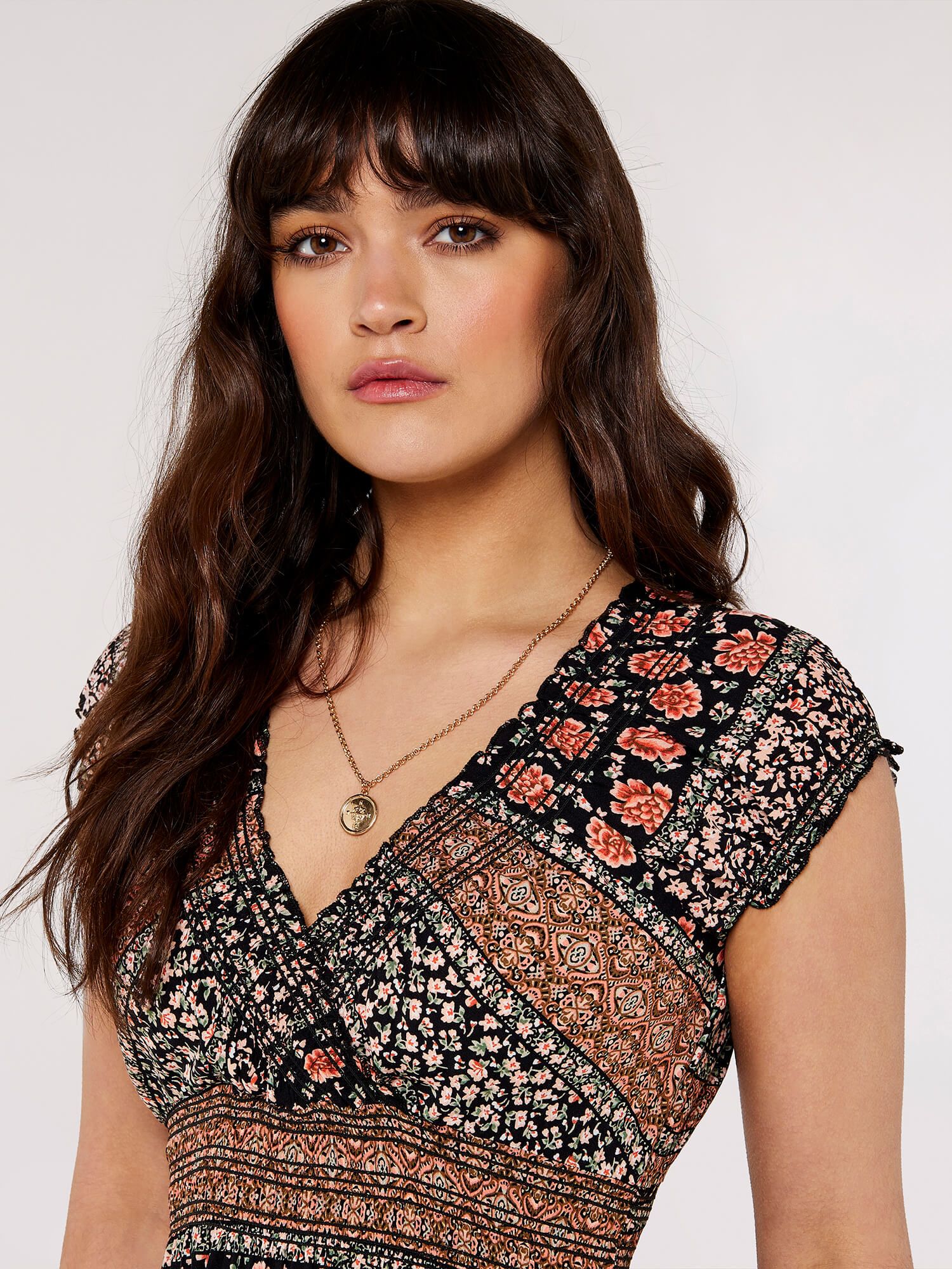 Apricot Folk Floral Stripe Maxi Dress