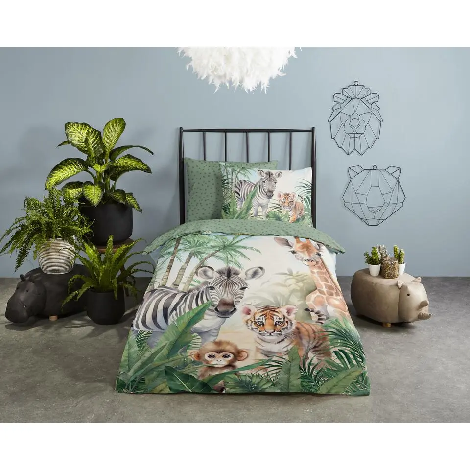Good Morning Safari Dieren Kinderdekbedovertrek Groen