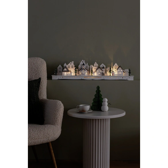 LED-Dekoration, Holzsilhouette Dorf, Höhe: 18,8 cm, innentrafo/Batteriebetriebbetrieb, weiß