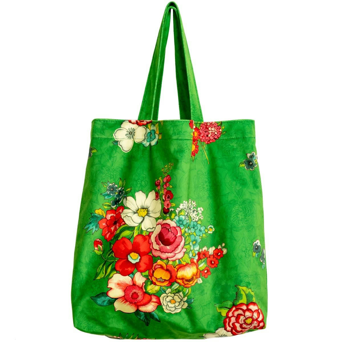 HANAMI - Tote bag en velours imprimé fleuri vert 45x40 cm