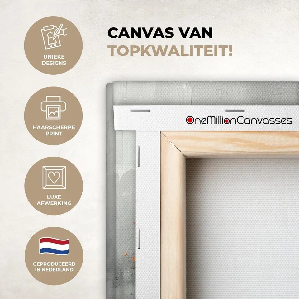 MuchoWow Canvas Schilderij 90x60cm Moderne kunst Oranje Grijs