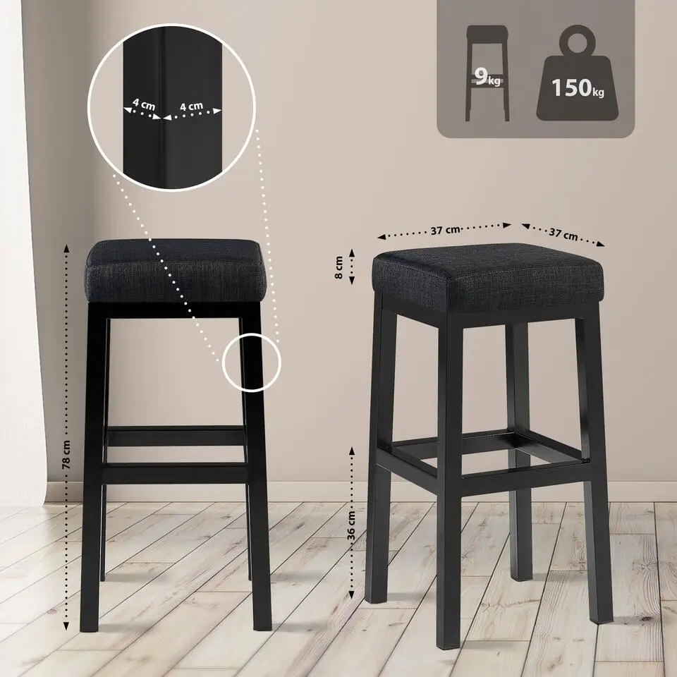 CLP Barkruk Taylor zwart Frame - Stof - donkergrijs