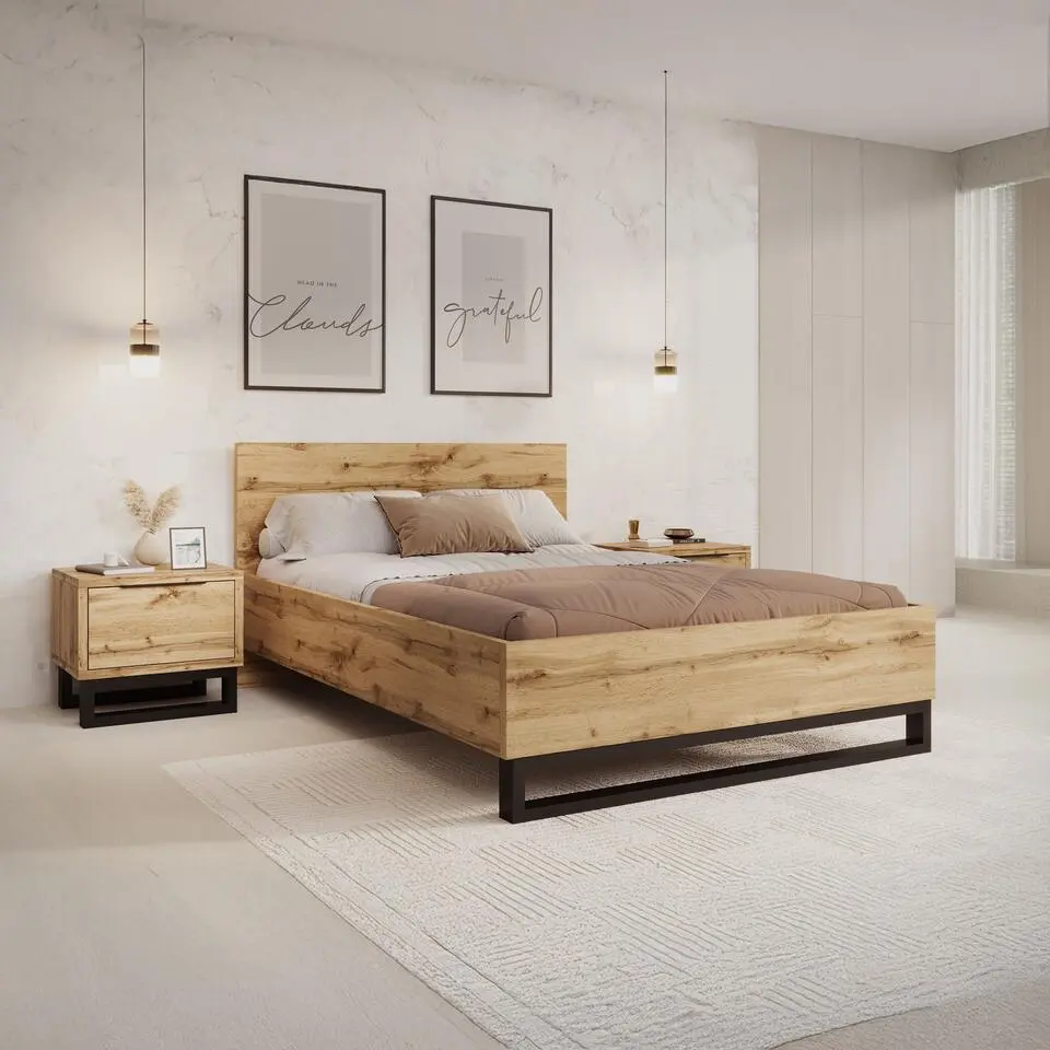 Meubella - Tweepersoonsbed Harlow - Eiken - 140x200 cm