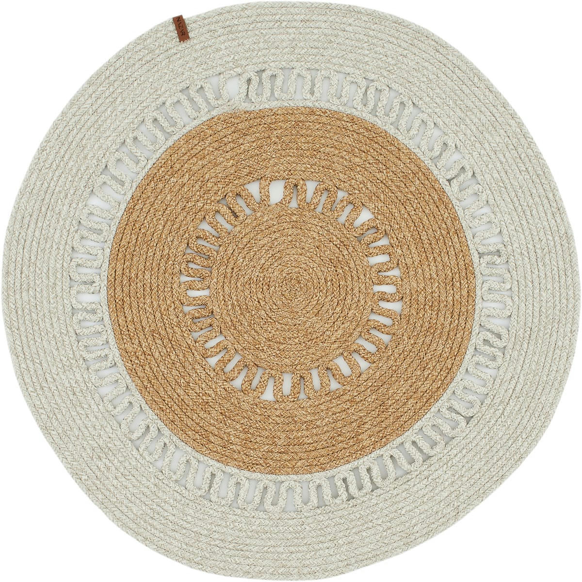 LIMA - Tapis rond bicolore aspect jute fait main motif découpé gris - D80