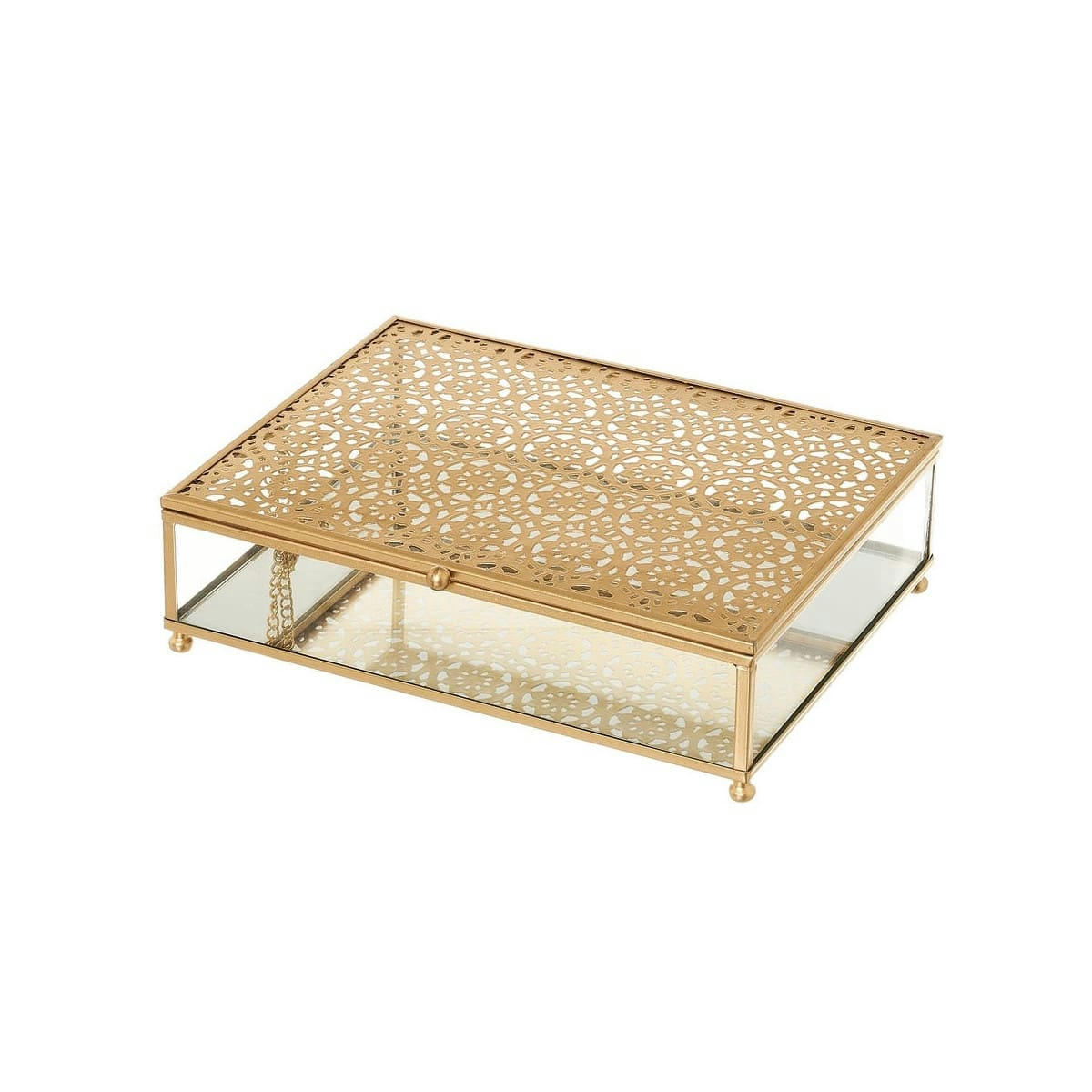 OR - Boîte à bijoux en métal doré et verre 21x16x6cm