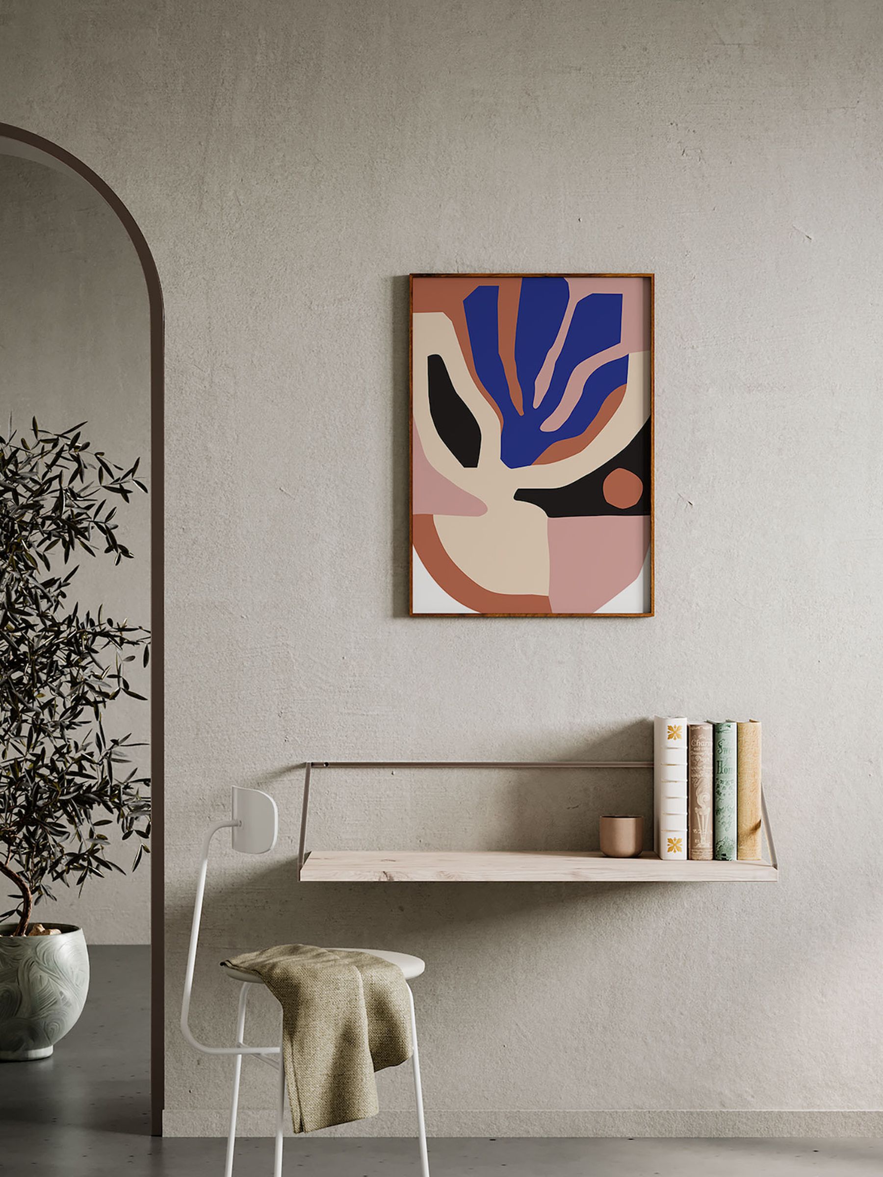 Paper Collective Brown Monstera Framed Wall Art Print in Natural Oak Frame