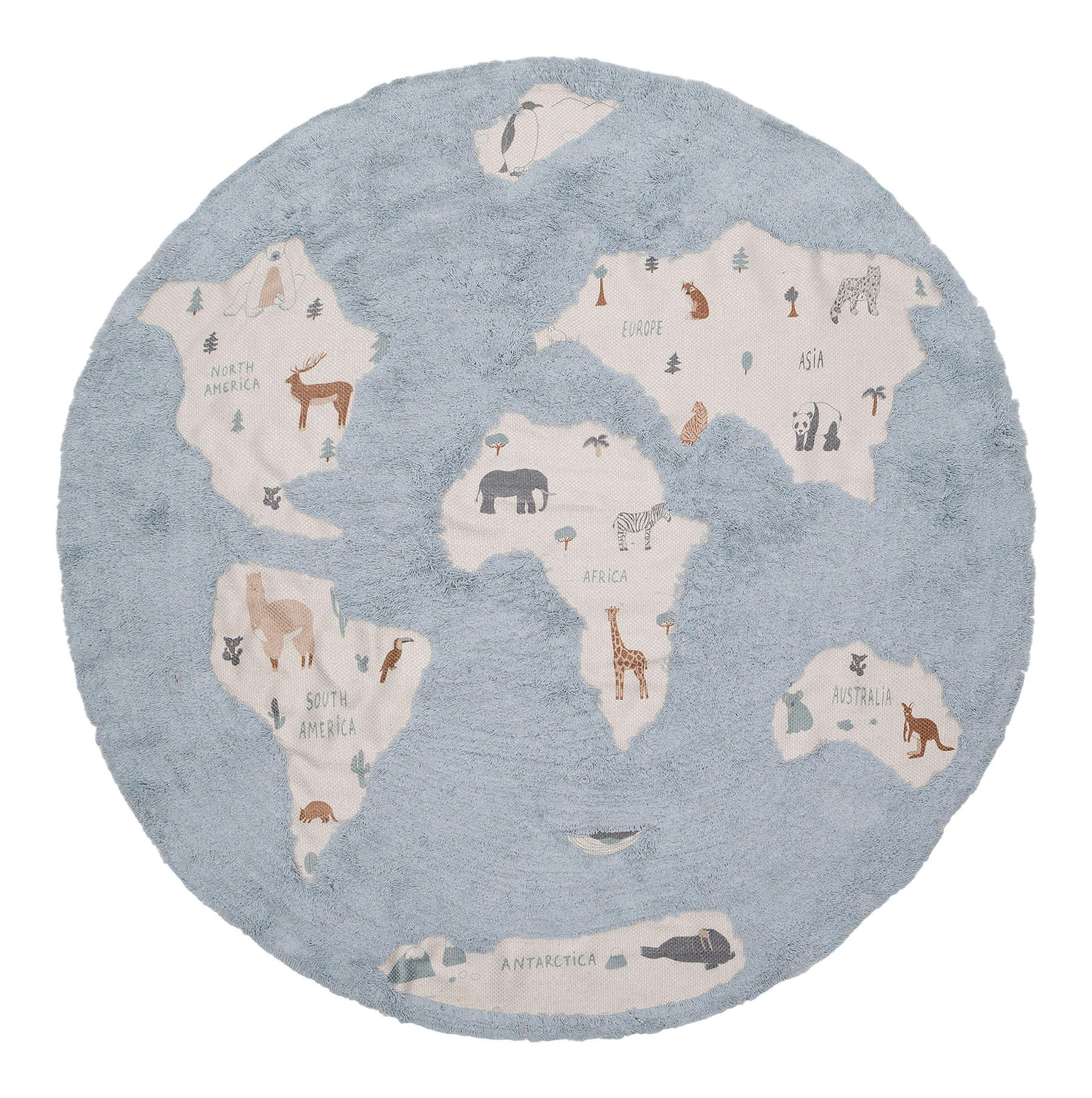WORLD MAP - Tapis enfant en coton lavable bleu 140x140