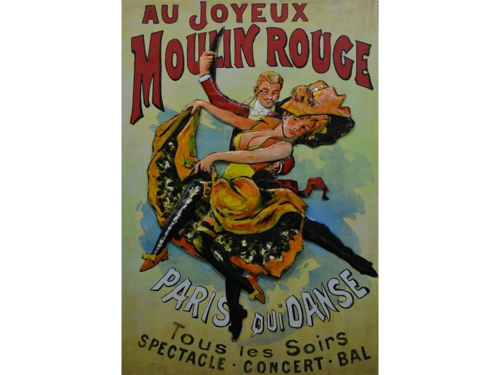 MÉTAL BRASS - Tableau relief en métal moulin rouge 120x80