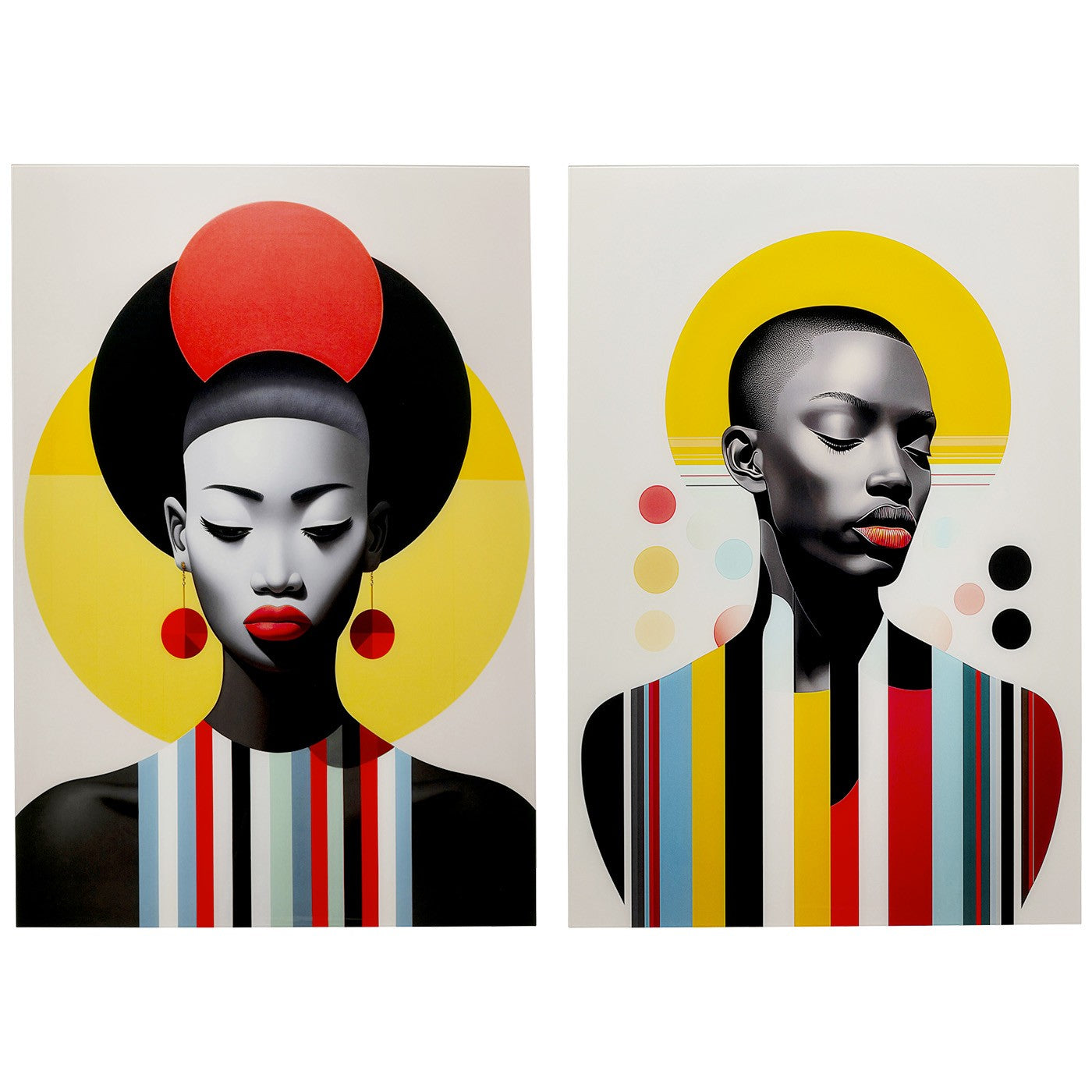 Kare Design Wandfoto retro vrouwen rood en geel (2/Set)