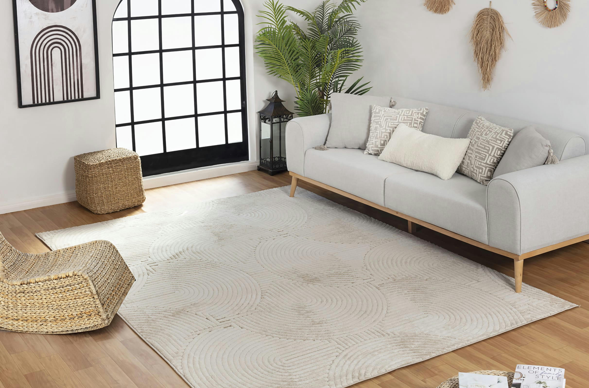 REYKO - Tapis d'Intérieur/d'Extérieur Hygge Beige 80x150