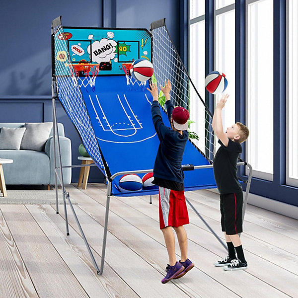 Jeu de Basketball Arcade Pliable 2 Paniers 4 Ballons 8 Modes de Jeux Capteur électrique LED Score