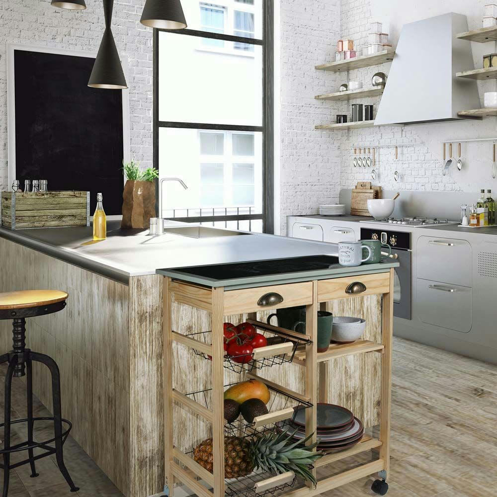 - Desserte à roulettes en bois de pin