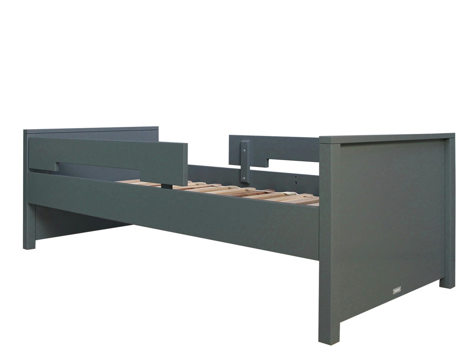 JONNE - Lit 90x200 incl. 2 barres de protection en MDF et hêtre deep grey