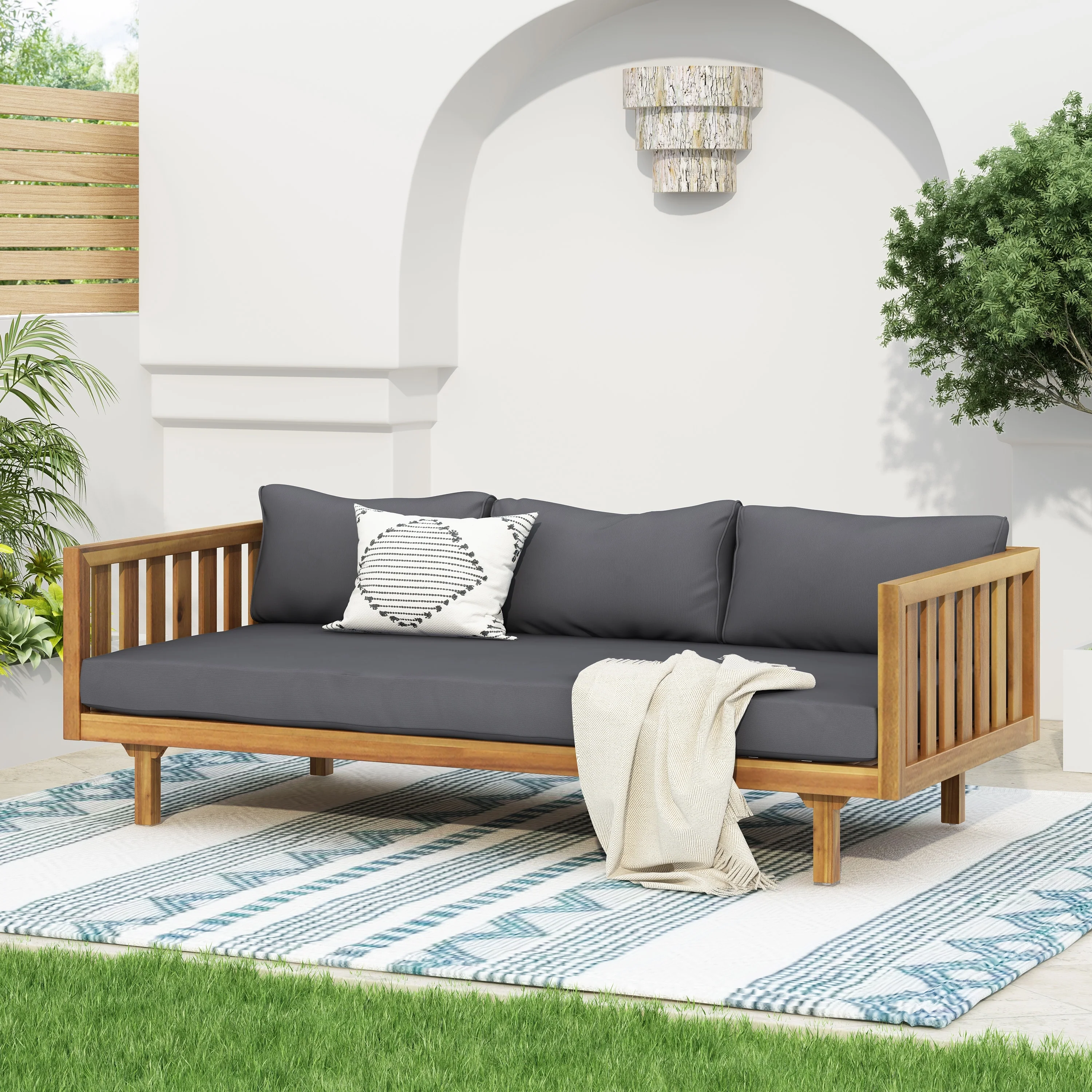 Claremont Farmhouse Outdoor 3 Seater Daybed with Water-Resistant Cushion by Christopher Knight Home
