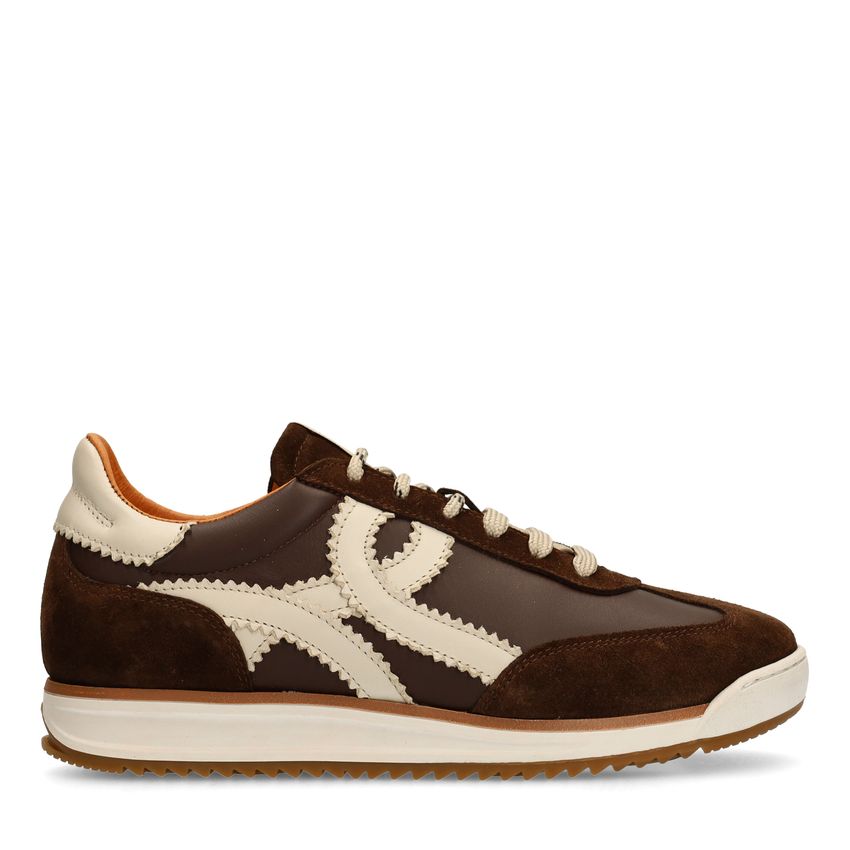 Manfield Bruine leren sneakers met suède details