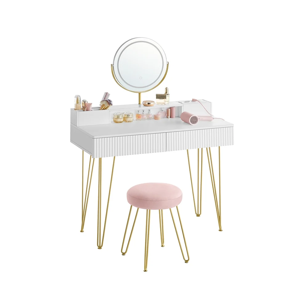 Coiffeuse avec miroir pivotant et tabouret