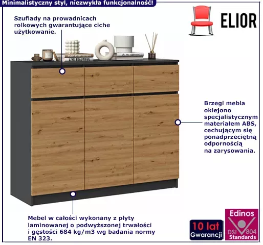 Industrialna komoda z drzwiczkami antracyt   dąb artisan - Maero