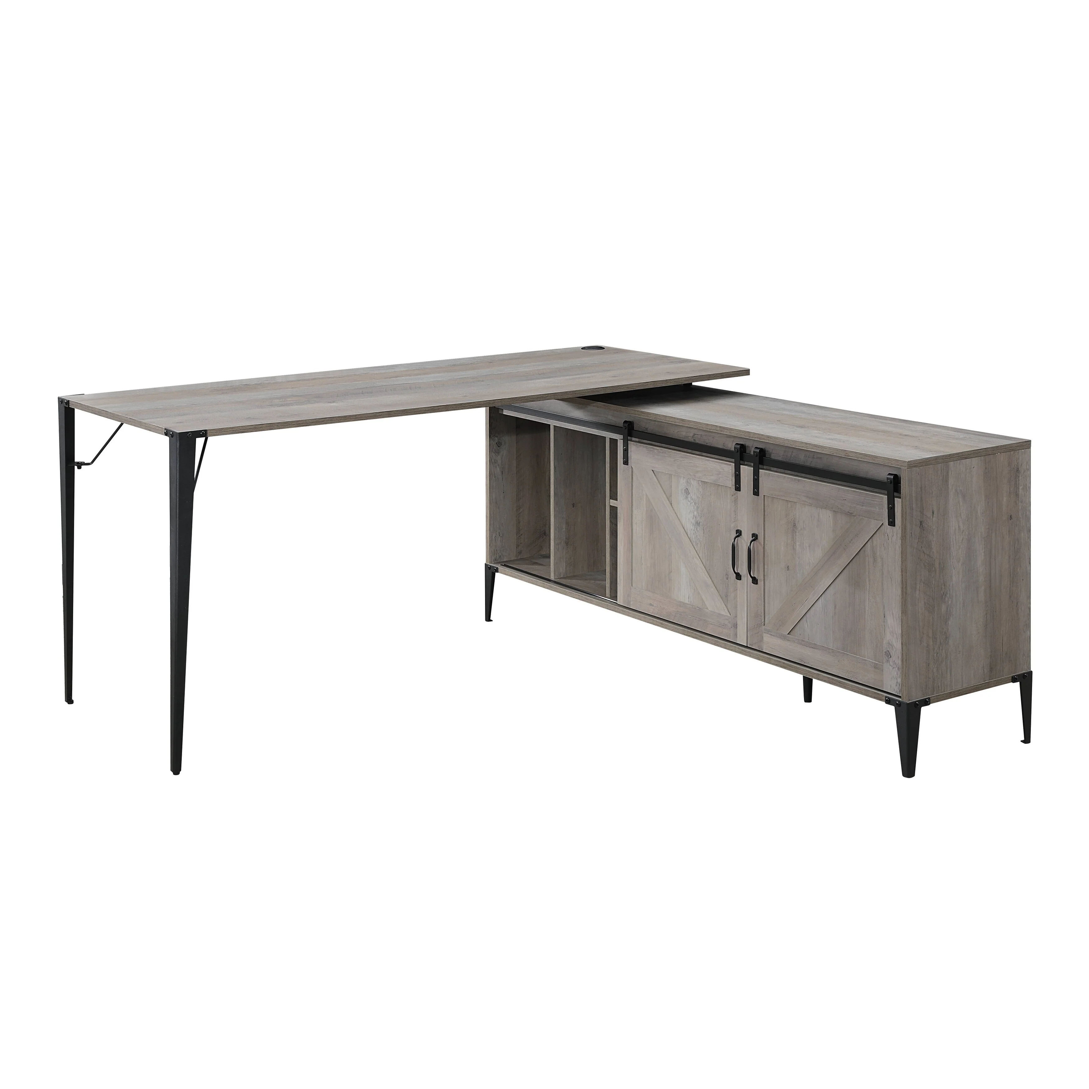 Zakawani Gray Oak & Black Finish Writing Desk with a Cabinet