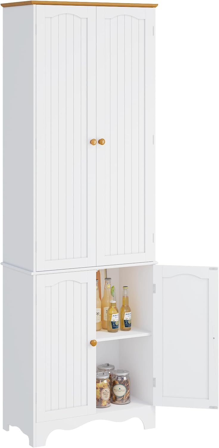Function Home 72 Kitchen Pantry Cabinet, Freestanding Storage Cabinets, Tall Food Pantry with Doors and Adjustable Shelves, Utility Floor Cabinet for Kitchen Dining Room Living Room, White