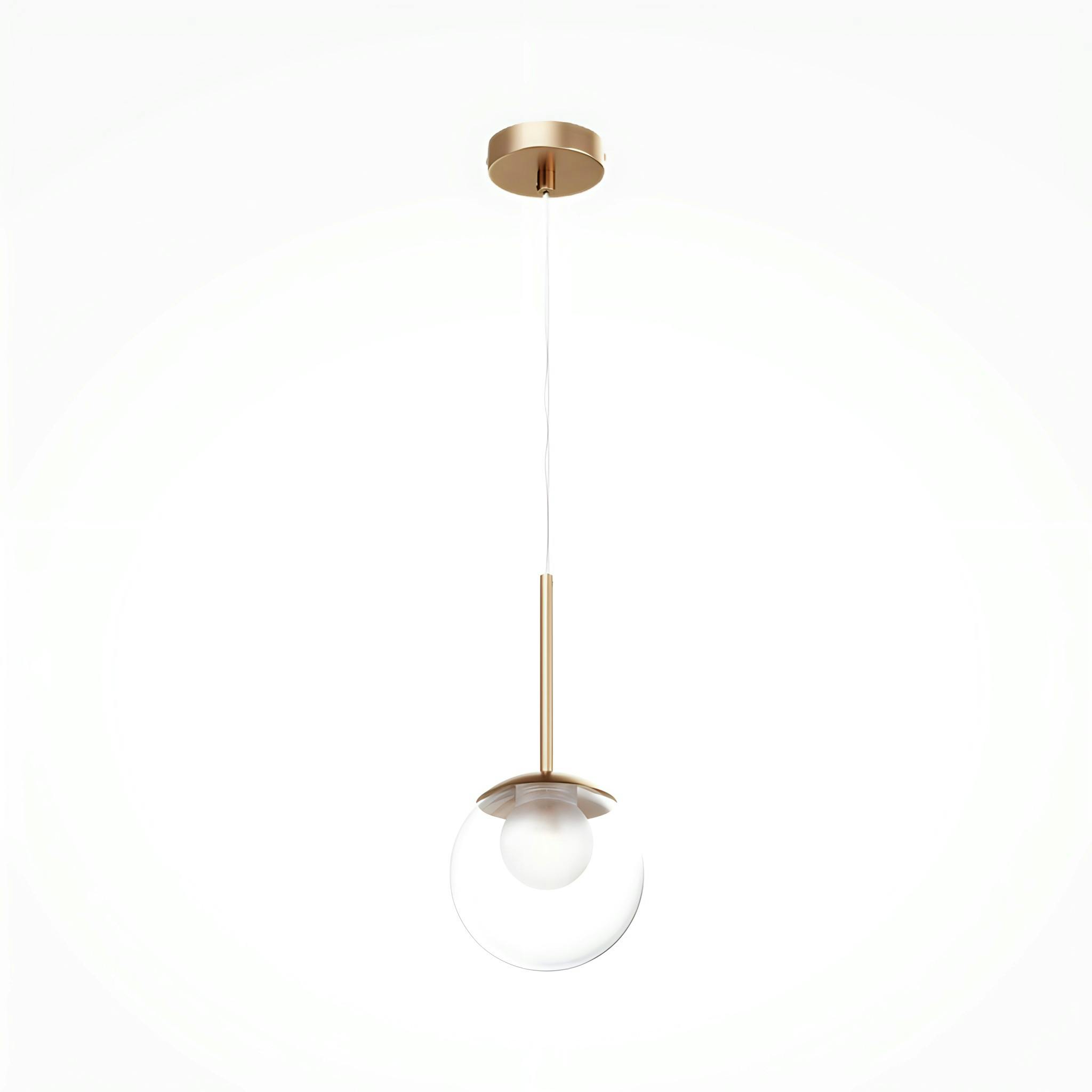 Suspension globe en verre & tige or, 15 cm DELTONA