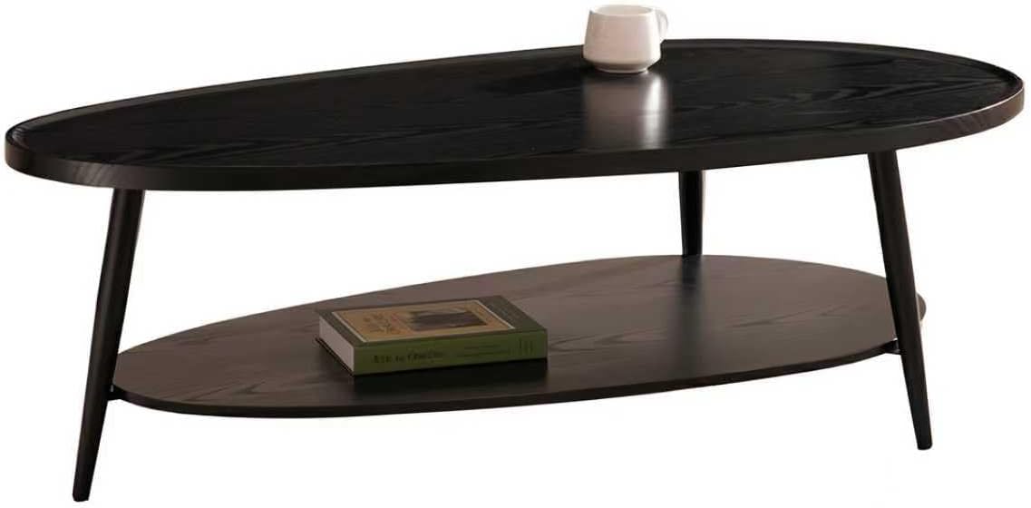 Shrine Black Oval Coffee Table, Mid-Century Modern Coffee Table, Black Walnut Wood Table for Living Room, D47''x W23.6''x H15'', Sleek Conical Metal Legs with Black Finish